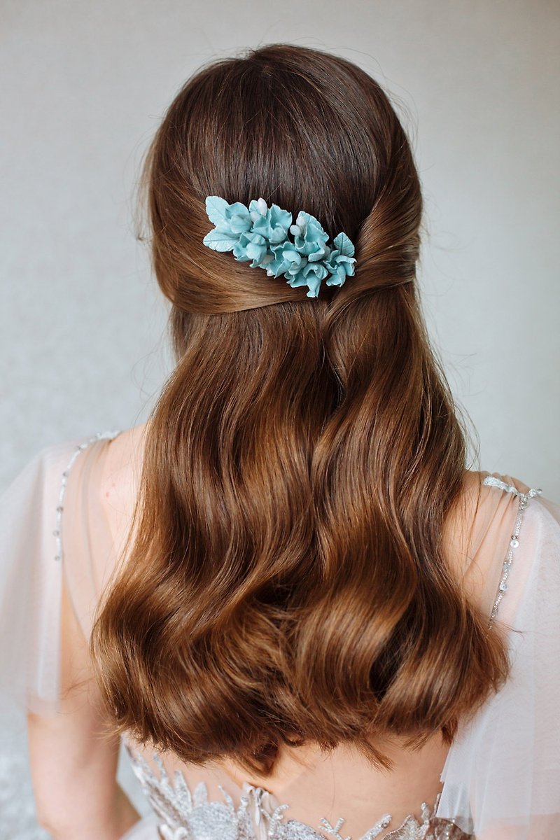 蓝色花朵发饰 - 蓝色婚礼头饰 - 串珠发饰 - 发饰 - 粘土 蓝色