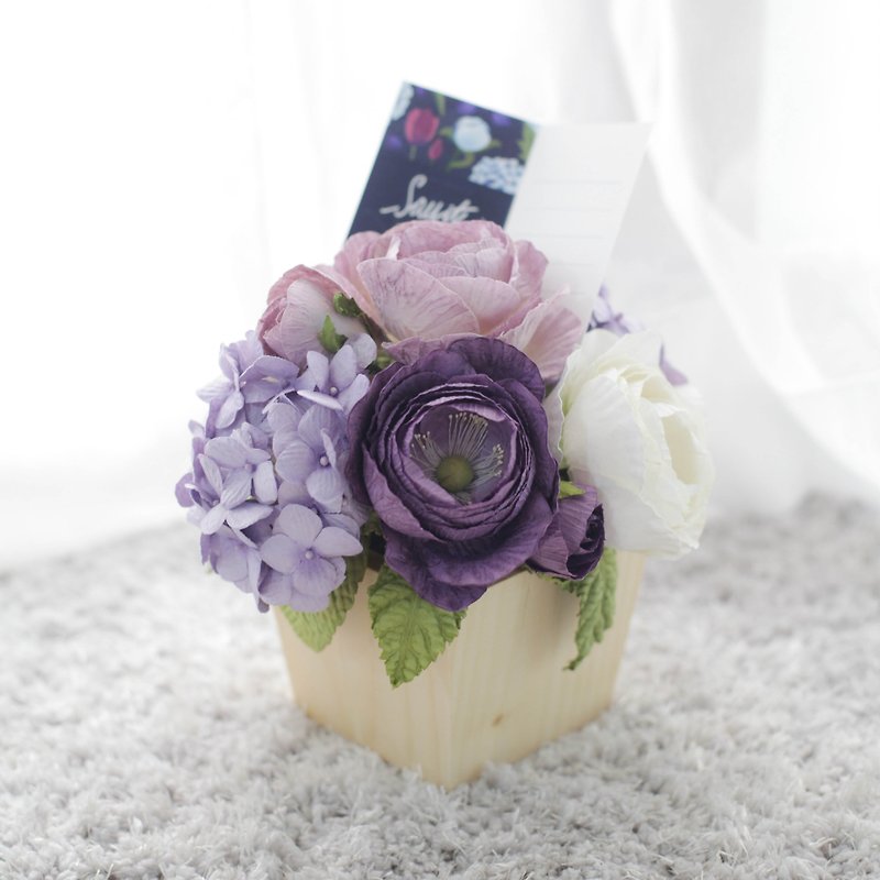 WP102 : Handmade Paper Flower Wooden Pot  Table Decoration Heaven Lavender Size 5"x5.5" - 摆饰 - 纸 紫色