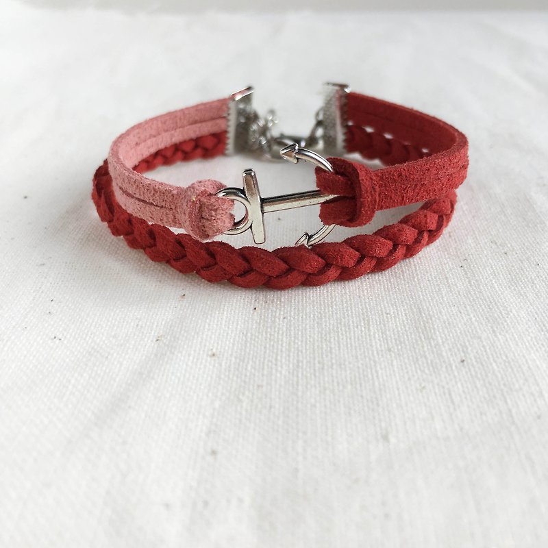 船锚 手工制作 双手环-砖红 限量 - 手链/手环 - 其他材质 红色