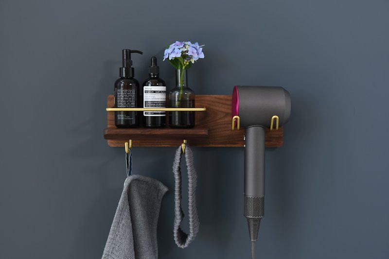浴室置物架 吹風機美妝品毛巾 多功能收納  黑胡桃木+黃銅美物 - 收纳用品 - 木头 