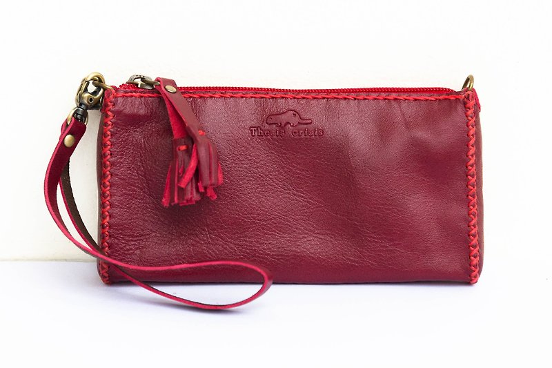 'MOBILE BAG' HANDMADE SMALL LEATHER BAG-RED - 化妆包/杂物包 - 真皮 红色
