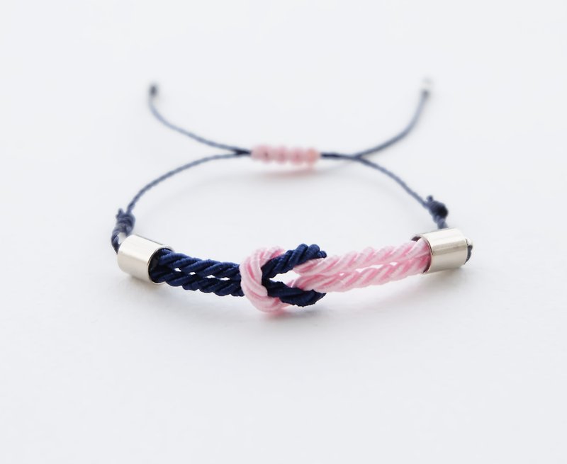 Tiny tie the knot rope bracelet in light pink / navy blue - 手链/手环 - 聚酯纤维 粉红色