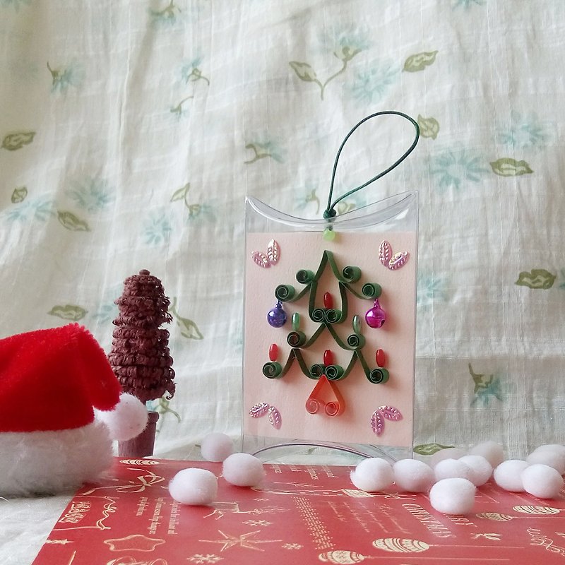 手工制作纸卷圣诞小卡吊饰浅橘短盒 - 吊饰 - 纸 粉红色