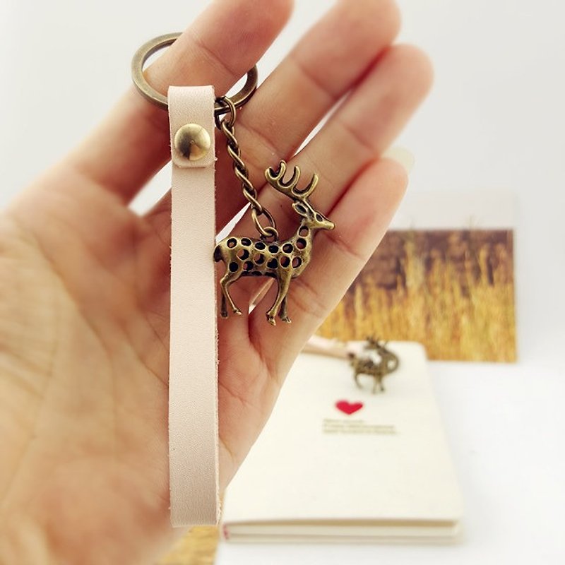 客製禮物 麋鹿 个性真皮钥匙圈 情侣生日礼物 可刻字 - 钥匙链/钥匙包 - 真皮 
