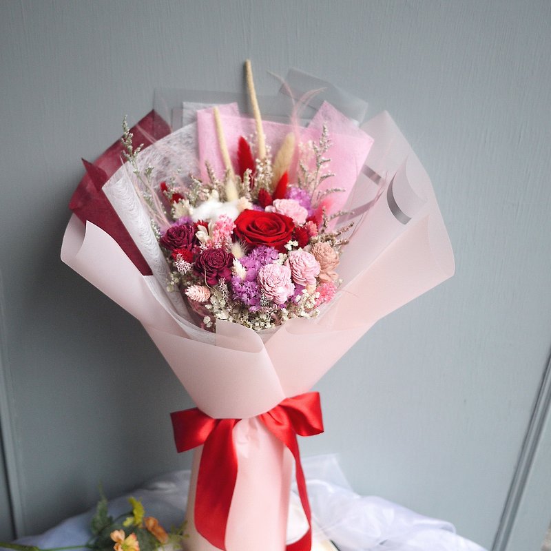 春分时光-不凋玫瑰 红粉玫瑰干燥大花束 (可站立) 母亲节 - 干燥花/捧花 - 植物．花 红色