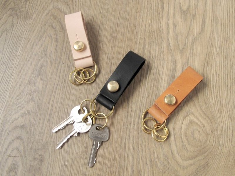 天然皮革x重工黄铜钥匙扣 - 钥匙链/钥匙包 - 真皮 黑色