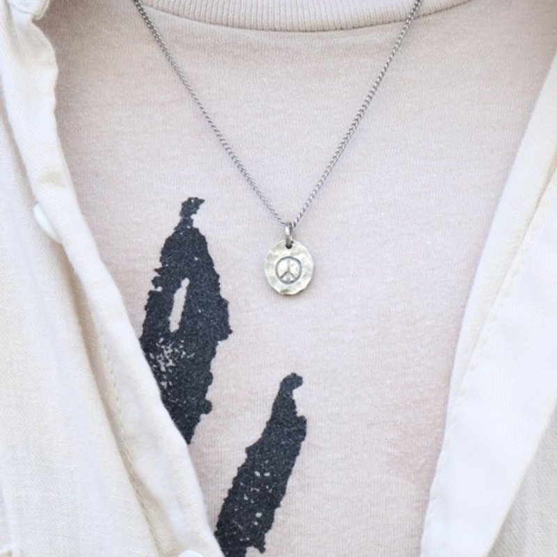 錫 (スズ) × silver ネックレス【Stamped Tin Necklace #Pease】金属　シルバー　日本 - 项链 - 银 银色