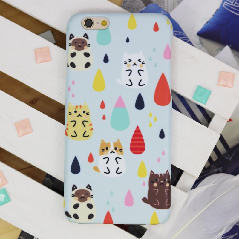 雨滴雨点水点猫磨砂手机壳iphone XS + Plus Galaxy S9 note 8 9 - 手机壳/手机套 - 塑料 多色
