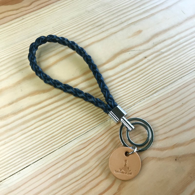 深蓝色编织钥匙圈 - 钥匙链/钥匙包 - 真皮 咖啡色