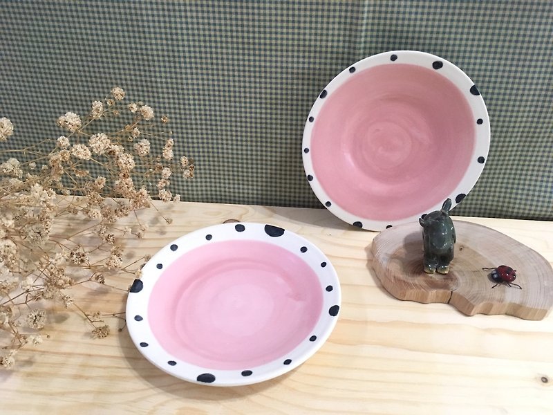 粉红圆点-小陶盘 - 浅碟/小碟子 - 陶 粉红色