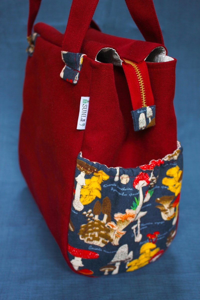 【菇物志】拉链式手提包 - 手提包/手提袋 - 棉．麻 红色
