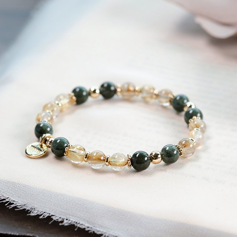 金发晶 绿幽灵 手链 矿石水晶 - 手链/手环 - 宝石 绿色