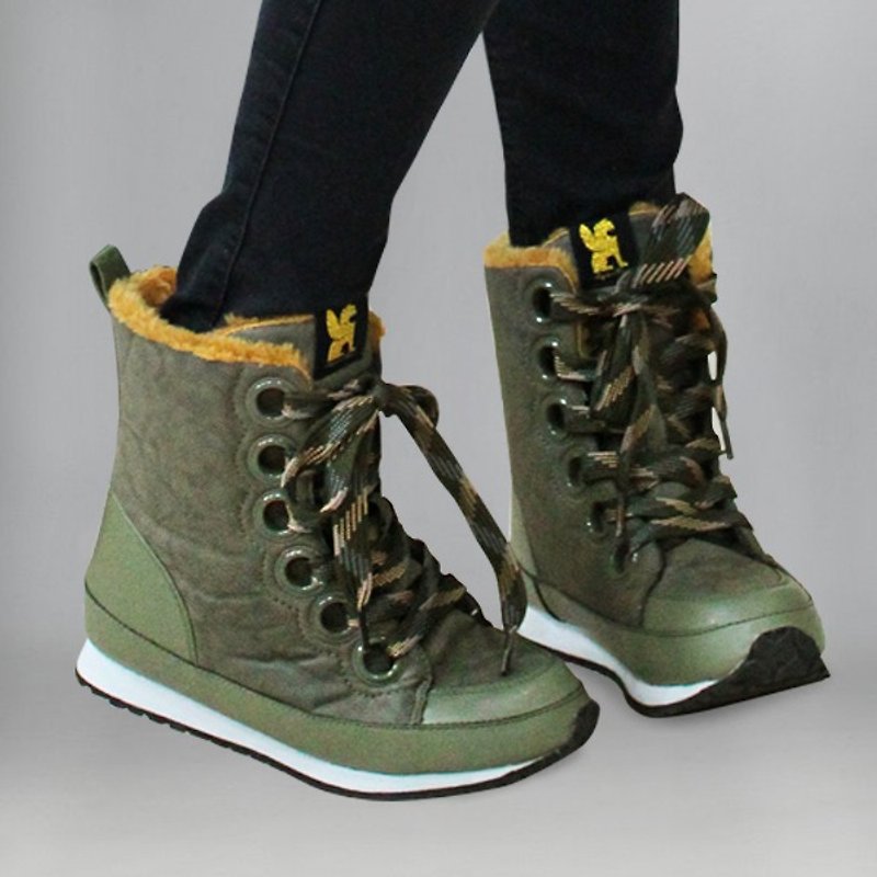 韩系保暖军靴 - 军绿色 - 女款休闲鞋 - 棉．麻 绿色