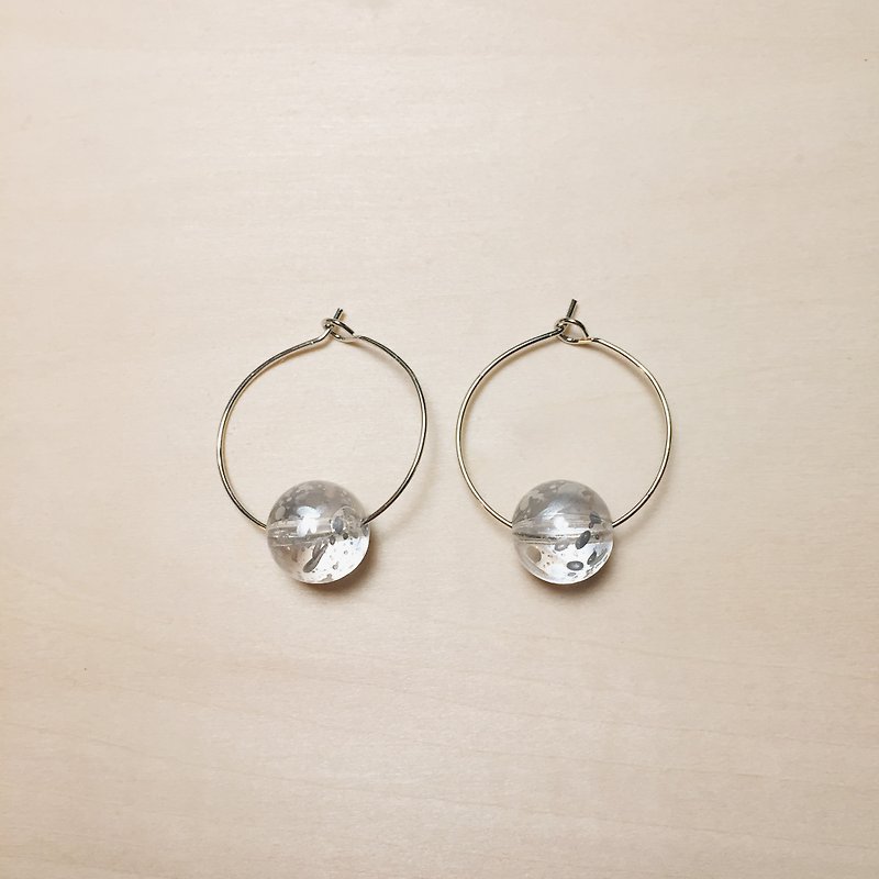 透明银色呼吸感喷墨耳圈 - 耳环/耳夹 - 树脂 透明