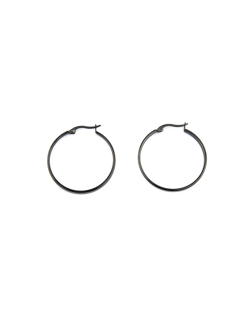 平面C形耳环(钢制) Flat C-type Earring (亮黑/亮银/亮金/玫瑰金) - 耳环/耳夹 - 其他金属 银色