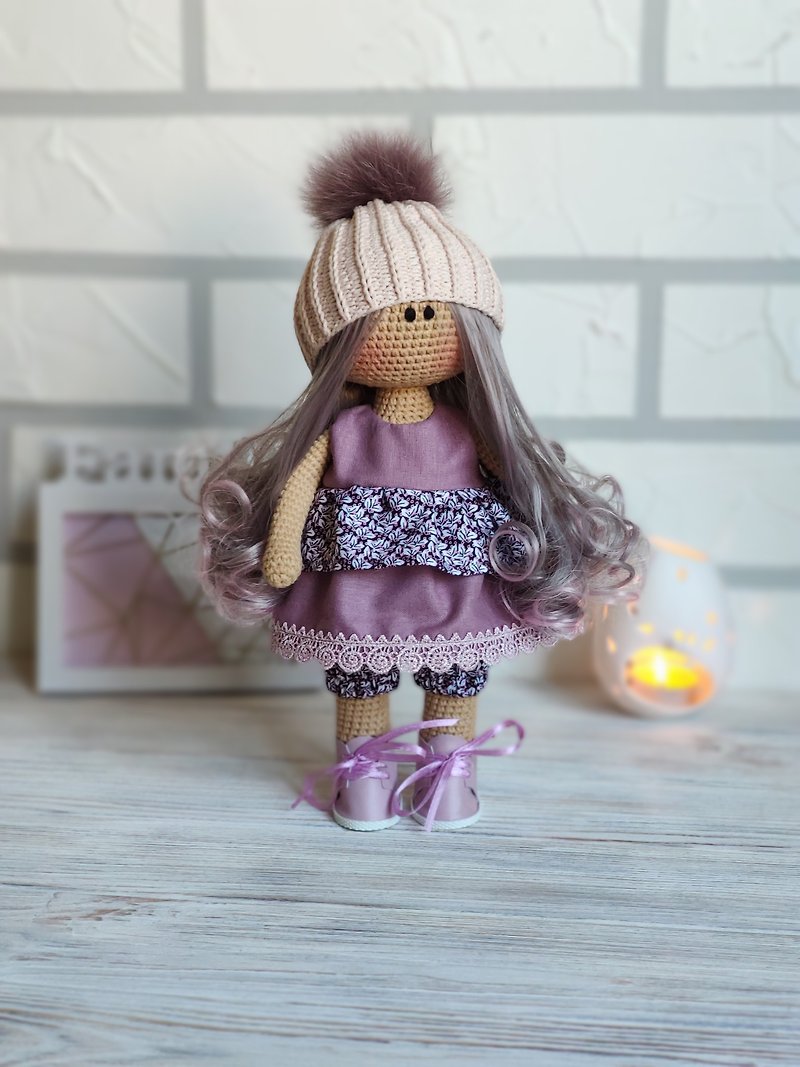 Purple Fairy crochet doll Plush amigurumi Cotton toy home interior decor Nursery - 玩具/玩偶 - 棉．麻 紫色