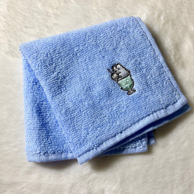 つりめおばけ刺繍ハンドタオル - 毛巾浴巾 - 棉．麻 蓝色