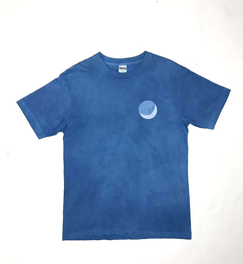 【受注製作】BLUE MOON TEE Indigo dyed 藍染 - 中性连帽卫衣/T 恤 - 棉．麻 蓝色