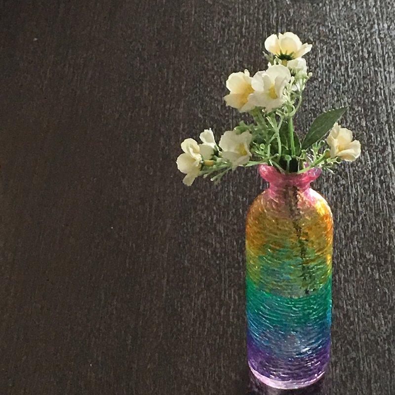 绚丽彩虹│日系手感笔触渐变色 彩绘玻璃小花瓶摆设 - 花瓶/陶器 - 玻璃 多色