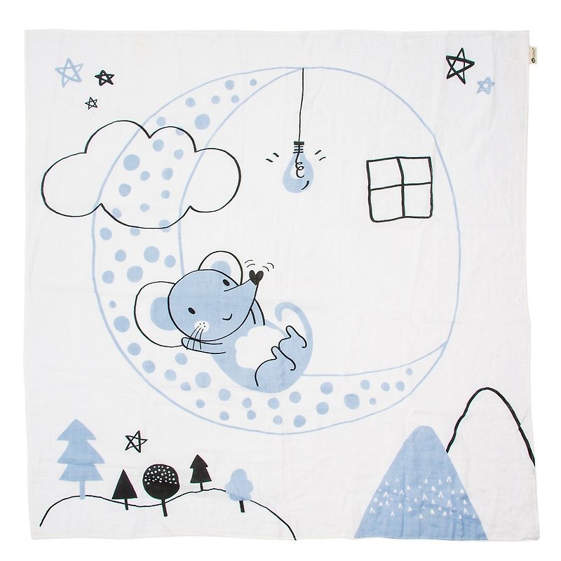 买一送一-有机棉包巾-月亮小鼠LUNA MUSLIN WRAP - 哺乳巾 - 棉．麻 蓝色
