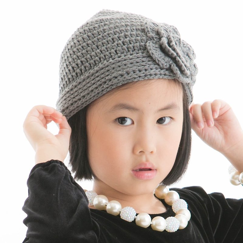 Cutie Bella手工编织帽Gray Flower - 婴儿帽/发带 - 棉．麻 灰色