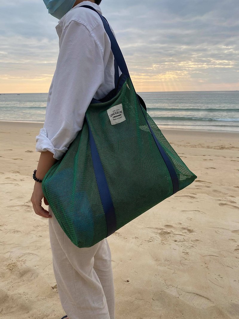 新款绿色拉链网袋/健身包/杂货袋/沙滩包 L 号 - 手提包/手提袋 - 其他材质 绿色