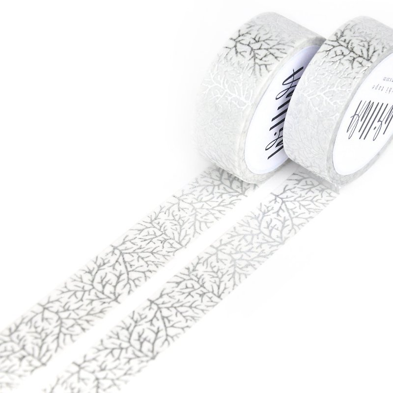 Crystal Trees silver foiled washi tape 15mmx10m - Intricate nature pattern - 纸胶带 - 纸 银色