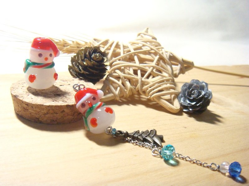 柚子林手工琉璃 - 圣诞礼物 - 小雪人 - 吊饰 或 钥匙圈 - 钥匙链/钥匙包 - 琉璃 多色