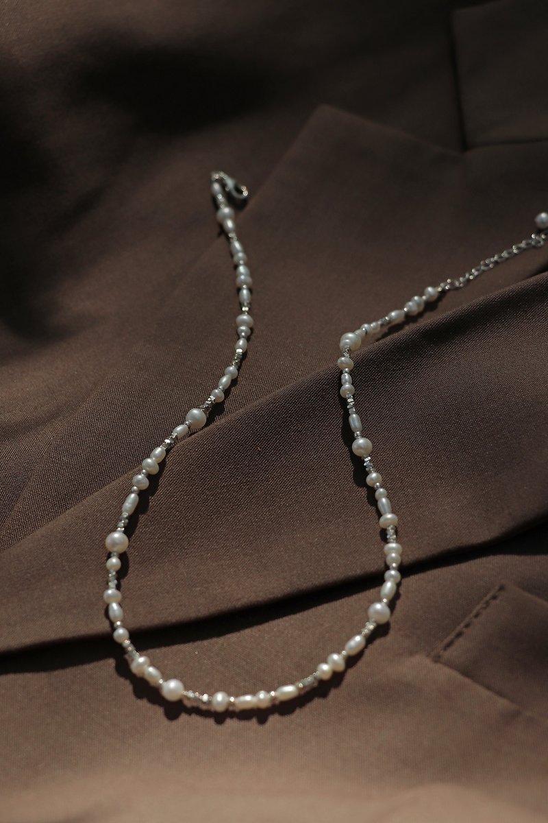 Pearl necklace—Glint I 不规则天然珍珠项链 - 项链 - 珍珠 银色