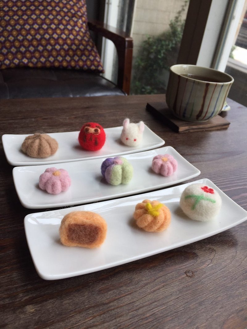 视觉甜点 羊毛毡日式和菓子 冰箱磁铁 三件组 - 冰箱贴/磁贴 - 羊毛 粉红色