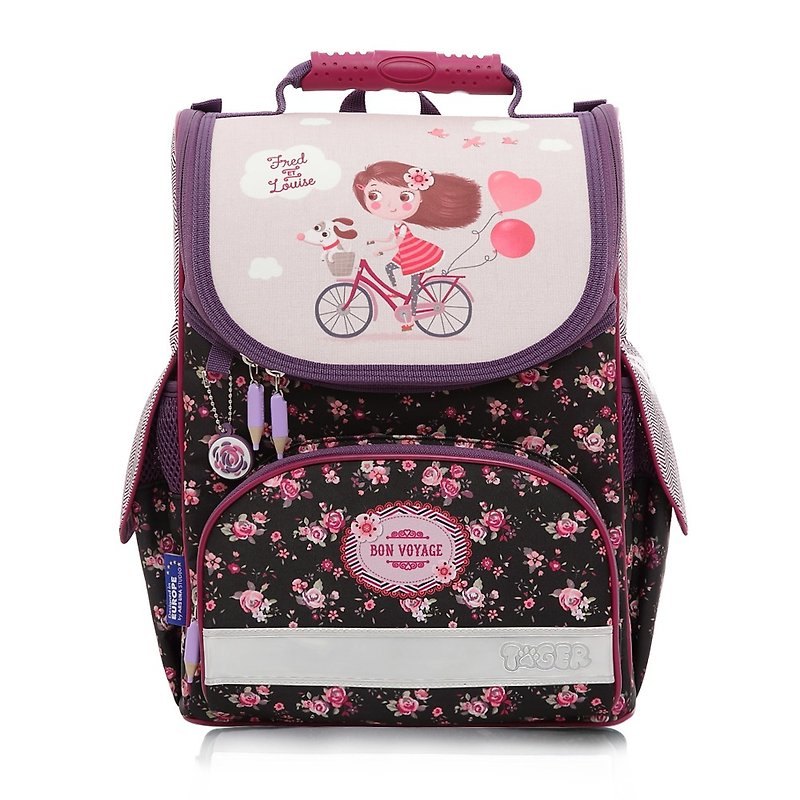 Tiger Family小贵族超轻量护脊书包+文具袋+铅笔盒-单车少女 - 后背包/双肩包 - 防水材质 粉红色
