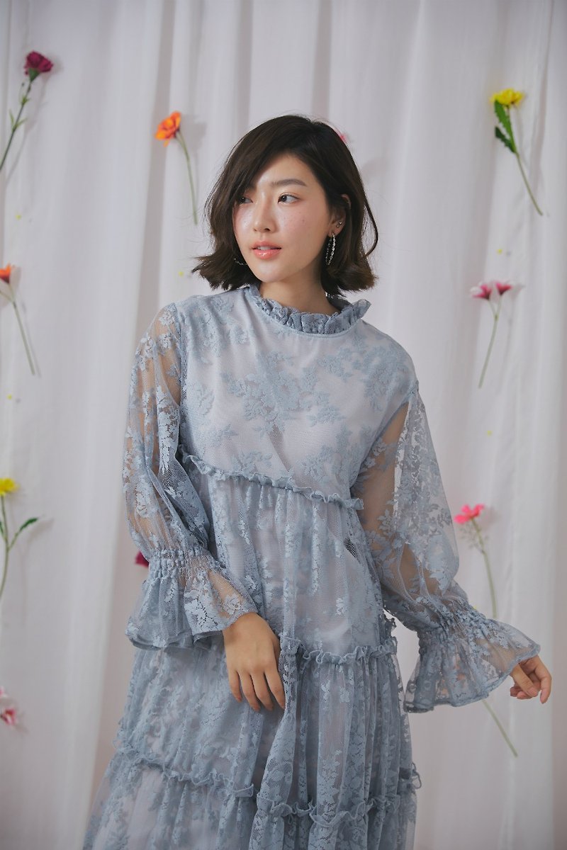 Vivian lace dress (sky blue) - 洋装/连衣裙 - 聚酯纤维 蓝色