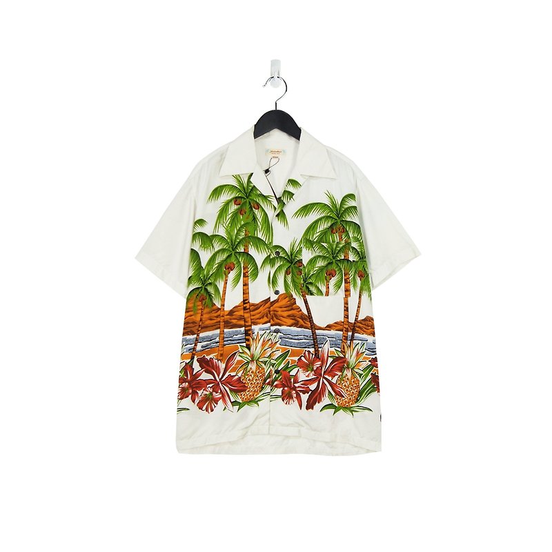 A·PRANK :DOLLY ::复古着VINTAGE白色椰子树夏威夷花衫(T806025) - 男装衬衫 - 棉．麻 白色