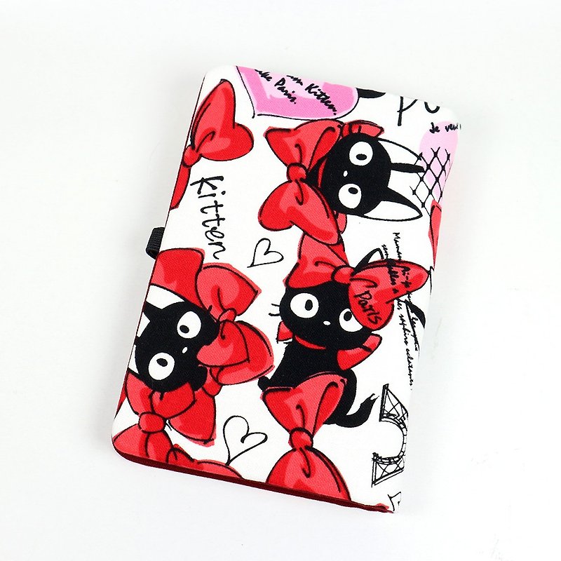 存折 卡片 名片 护照 收纳簿   - 蝴蝶结 猫 (红) - 笔记本/手帐 - 棉．麻 红色