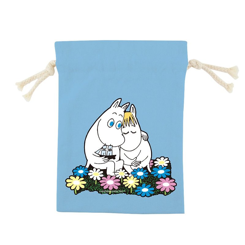 Moomin授权 --彩色束口袋 噜噜米 Fall in love (水蓝/3尺寸) - 化妆包/杂物包 - 棉．麻 多色
