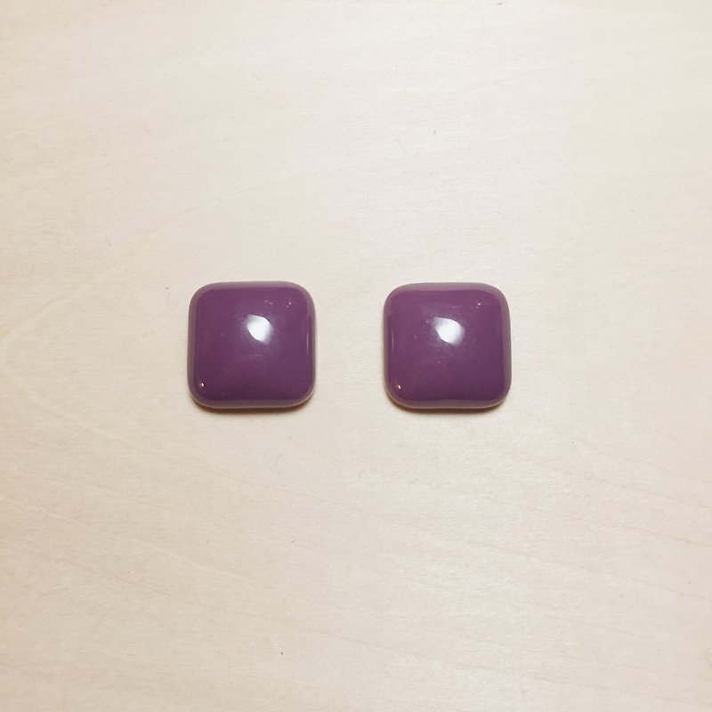 复古深紫方形菱形耳环 - 耳环/耳夹 - 树脂 紫色