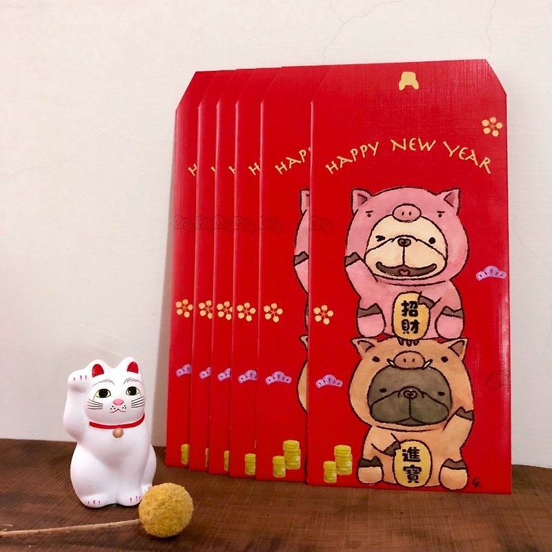 (售完)法斗红包袋-招财双宝(6入) - 红包/春联 - 纸 红色