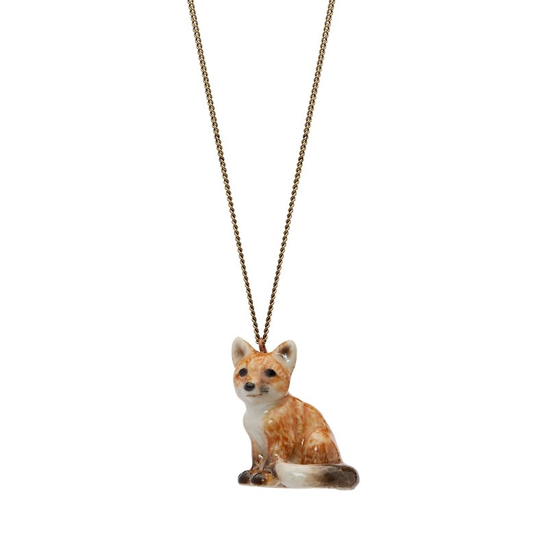 AndMary 手绘瓷项链-狐狸 礼盒包装  Sitting Fox Necklace - 项链 - 瓷 咖啡色