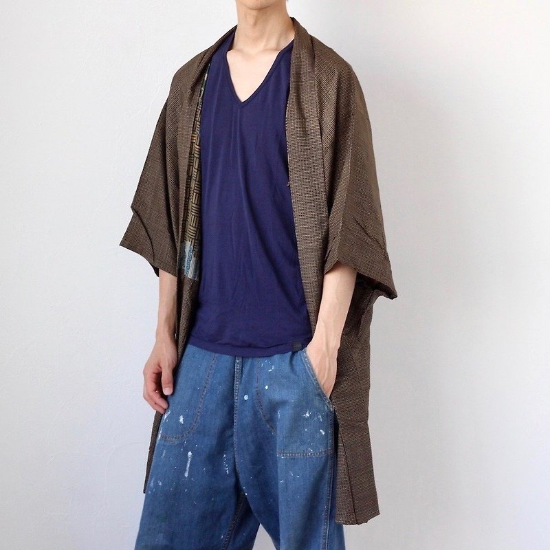 silk mens haori, vintage mens jacket, Japanese kimono jacket, kimono men /3760 - 女装休闲/机能外套 - 丝．绢 咖啡色