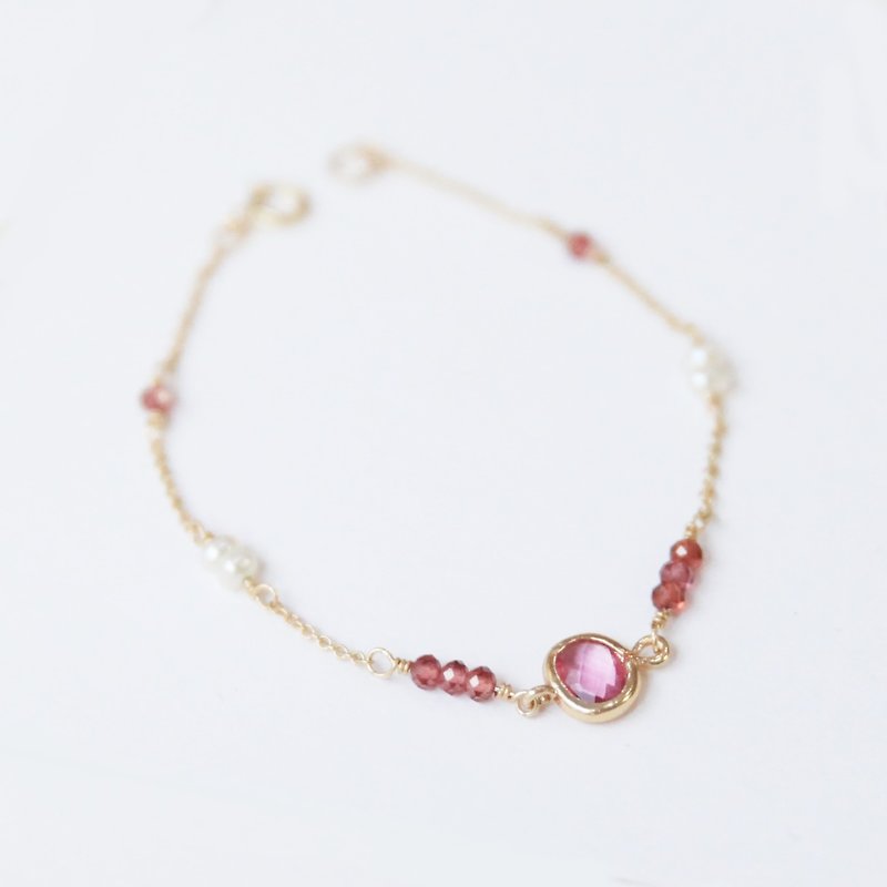 红石榴珍珠14k包金手链 - 手链/手环 - 宝石 粉红色