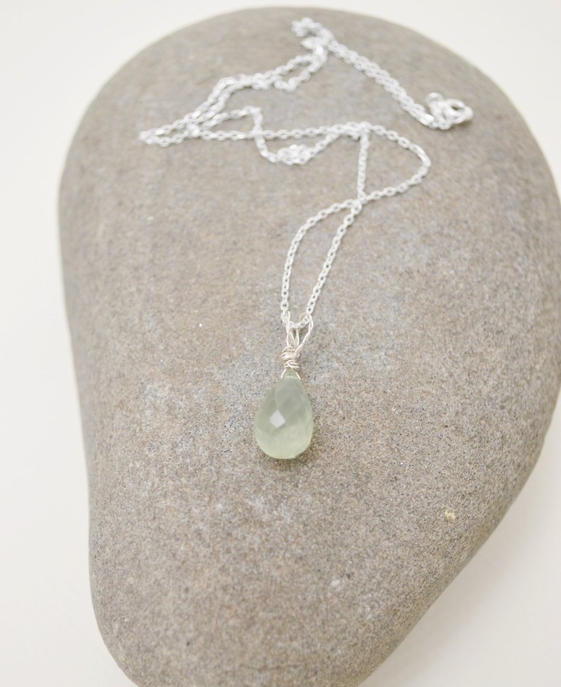 简单小石系列-刻面水滴葡萄石·纯银项链 - 项链 - 纯银 绿色