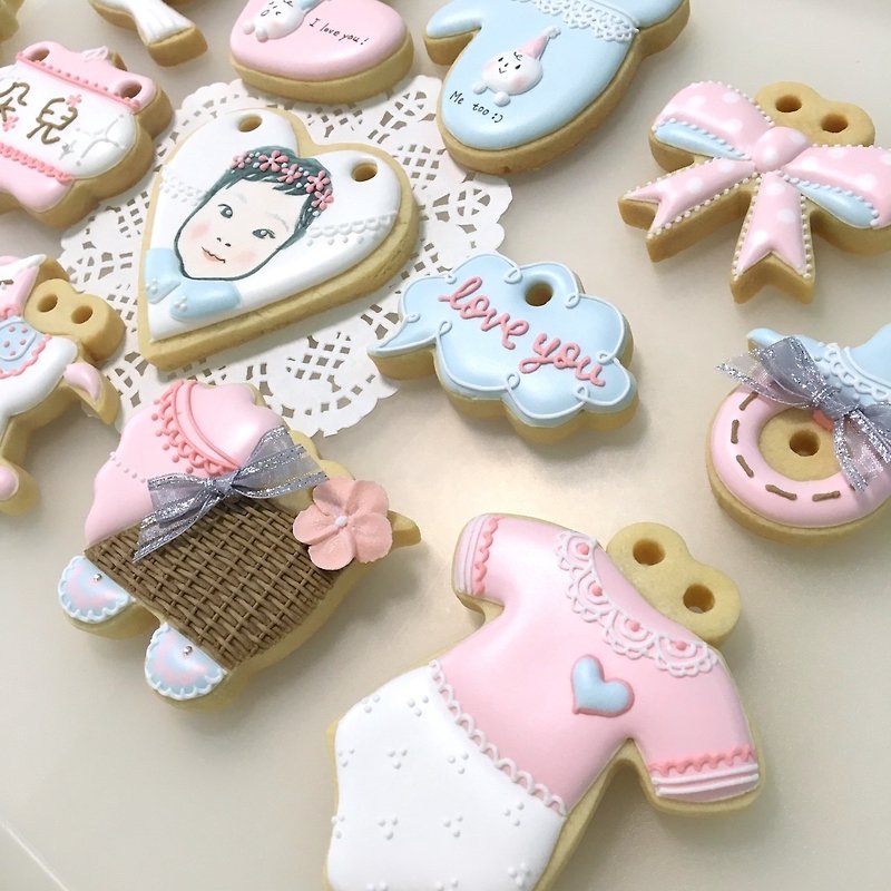 粉色泡泡梦收涎饼干12+1片(可定制宝宝头像) - 手工饼干 - 新鲜食材 粉红色