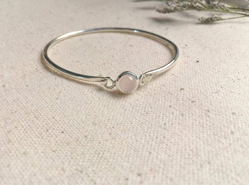 Real Silver bracelet inlaid with genuine rose quartz Stone - 其他 - 宝石 粉红色