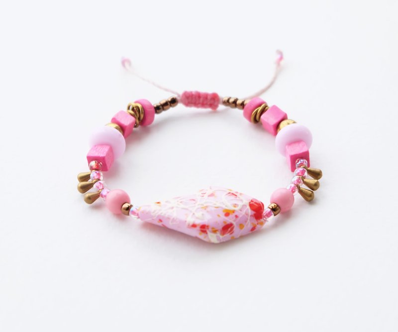 Pink painted bar bohemian string bracelet - 手链/手环 - 其他材质 粉红色