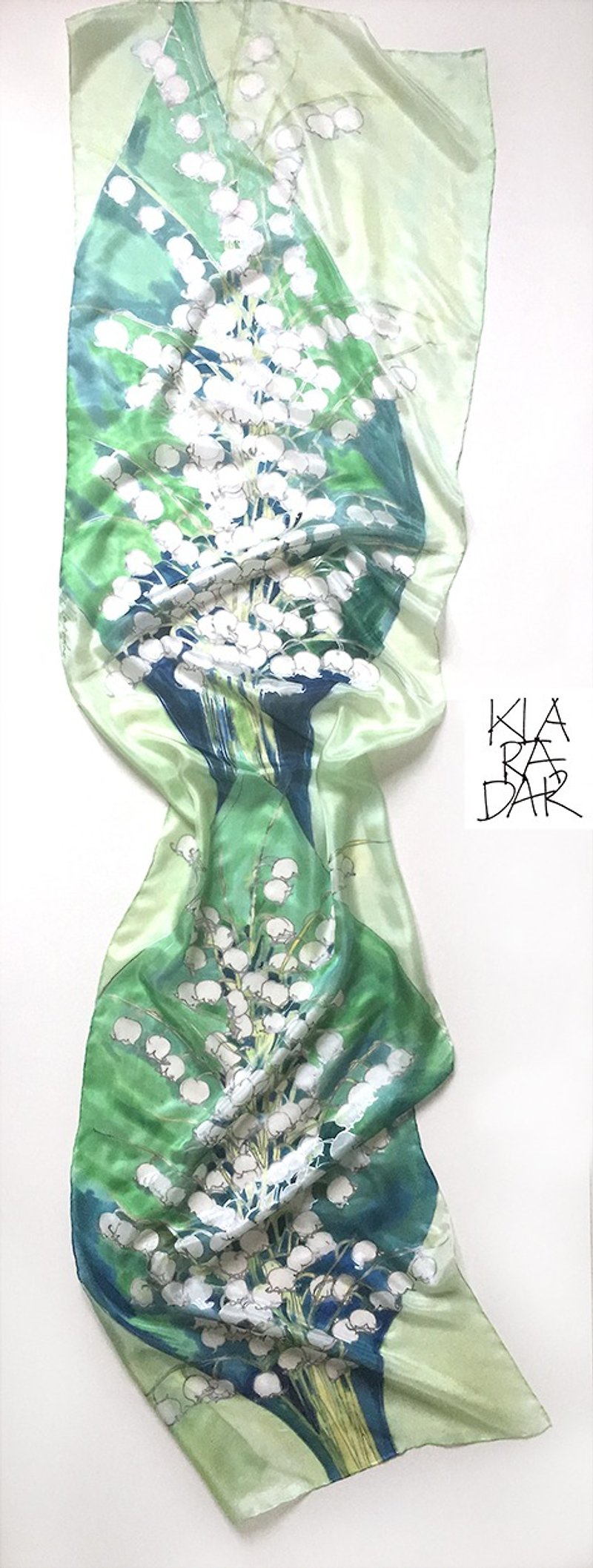 Silk Scarf Lily of The Valley/ Hand painted scarf - 丝巾 - 丝．绢 蓝色