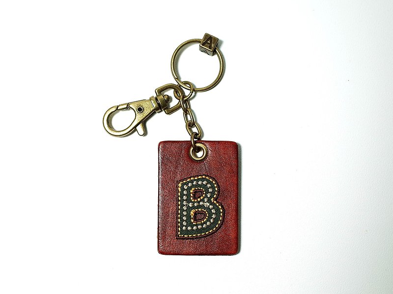 刺绣告牌 定制皮革钥匙圈 (12色/免费刻字) - 钥匙链/钥匙包 - 真皮 咖啡色