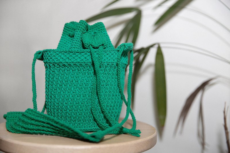 钩针编织水桶包 / 绿 / Bucket:S / SDODIO 做室 - 束口袋双肩包 - 棉．麻 绿色