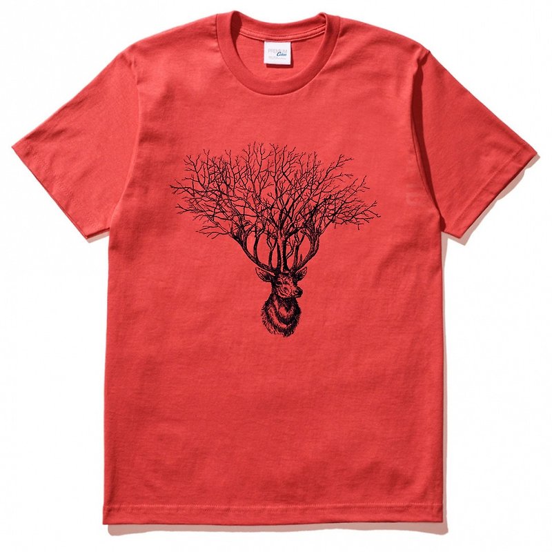 Deer Tree【现货】短袖T恤 红色 鹿树麋鹿设计文青自创品牌动物 - 女装上衣 - 棉．麻 红色