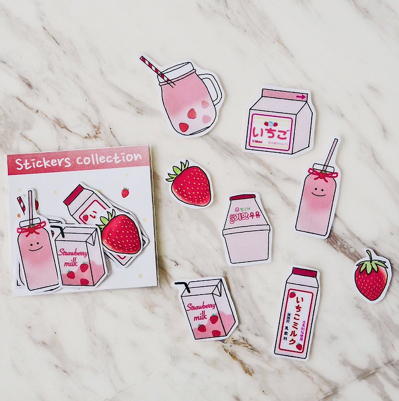 草莓牛奶/透明贴纸 - 贴纸 - 纸 粉红色