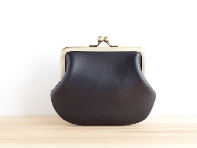 Square snap lock leather purse Dark blue - 皮夹/钱包 - 真皮 蓝色